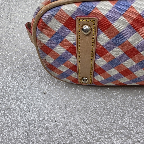 Dooney & Bourke Gingham Zip Satchel Red  Blue Leather Bag - Picture 7 of 16